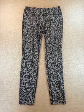 Nike Dri FIT Gray Animal Leopard Print Running Leggings Yoga Pants Workout Sz M